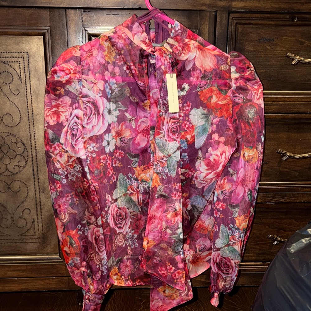 Anthropologie Floral Blouse - Pink and Red